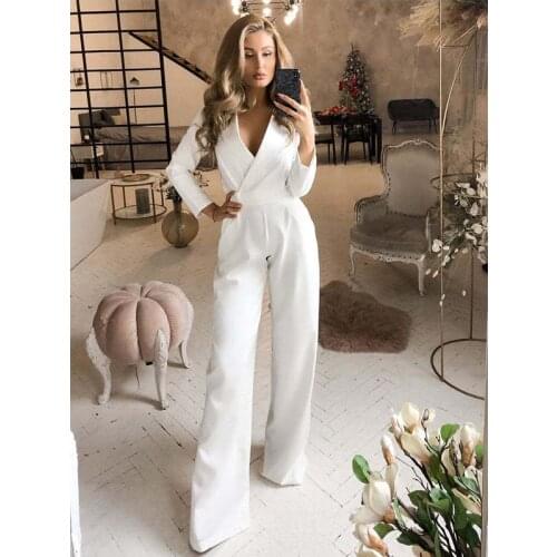 Foridol Wide Leg Office Ladies Elegant Jumpsuit Women Autumn Winter Femme Jumpsuit Overalls White Long Sleeve One Piece Jumpsuit