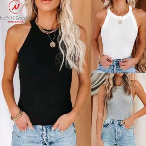 Fashion Women Summer Solid Color Camis for Streetwear Patchwork Design O-Neck Sleeveless Slim Pullovers Knitted Top