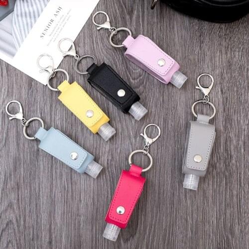 ZWPON Tassels Leather Keychain Holder Carriers Trapezoid 30ml Portable Empty Leakproof Plastic Travel Bottle for Hand Sanitizer