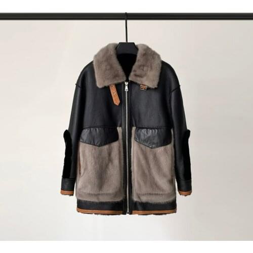 2021 Winter New Fur One-piece Coat Womens Leather Lamb Hair Locomotive Medium and Long Mink Fur Grass Tide