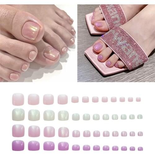 24Pcs Pearlescent Toenails False Nails Fake Toe Nail False Toenail Nails Patches Press Nails Acrylic Nail Art Nail Decor Glitter
