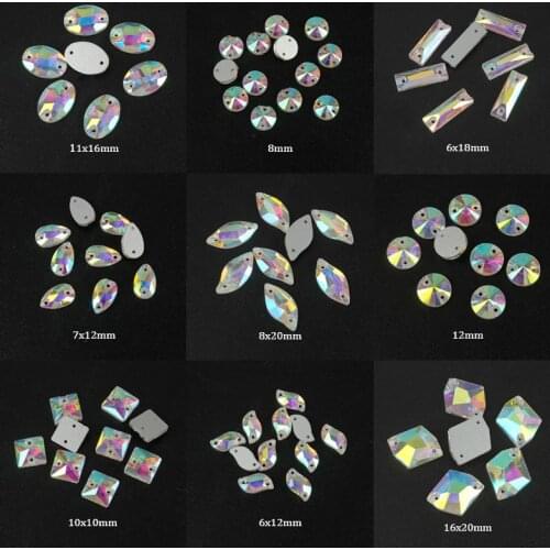 30pcs Mix Shape Sew on Rhinestones Crystals AB Trim Flat Back Sewing Crystals Glass Stones For DIY Wedding Dress Decoration