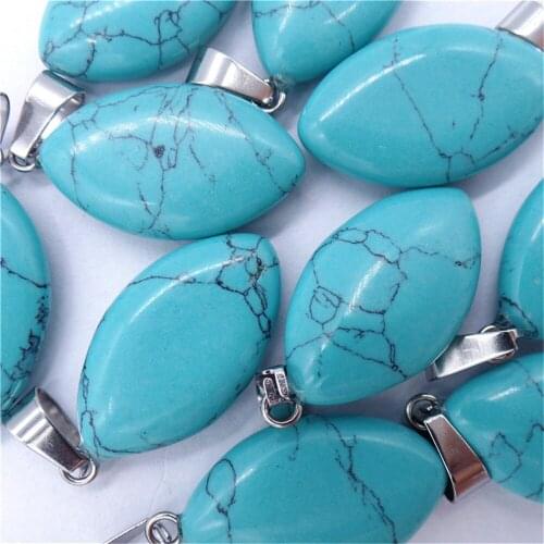 50Pcs 28x15x6mm Wholesale Blue Turquoise Oval Pendant Bead DIY Earrings Jewelry Accessories S567