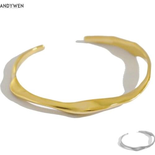 ANDYWEN New 925 Sterling Silver Gold Irregular Plain Bangle Wedding Gift Women 2021 Fashion Fine Jewelry Rock Punk