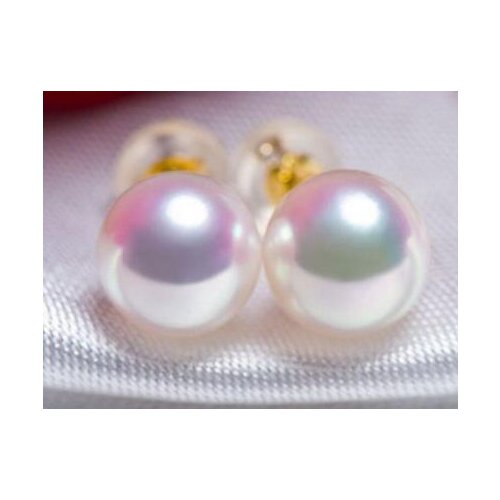 Free shipping luxury Noble jewelry Genuine charming pair AAA 9-10 mm south sea white pearl earring18k