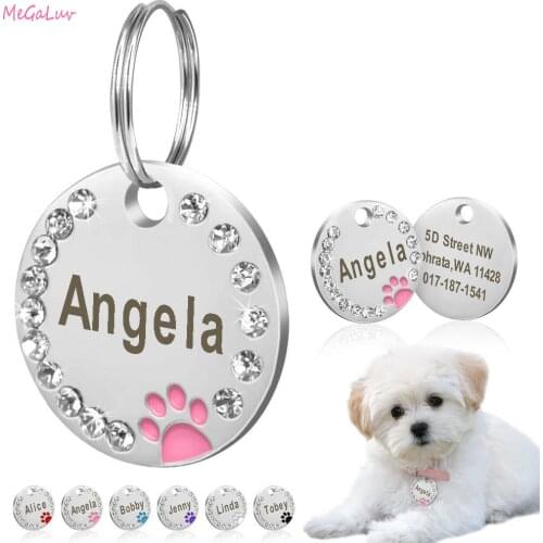 Custom Stainless Steel Dog Tag Engraved Pet Dog Collar Accessories Personalized Cat Puppy ID Tag Paw Name Tags Pendant Anti-lost