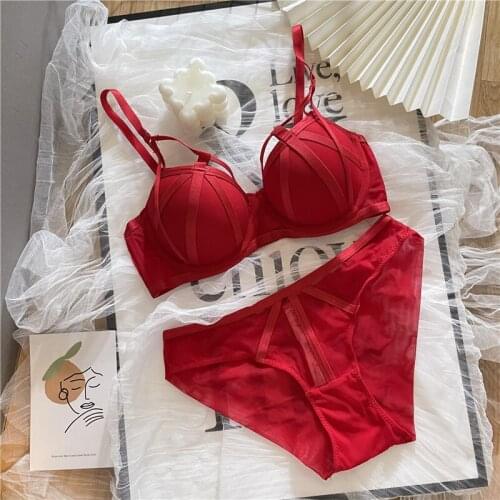 Wriufred Fake through meat straps lingerie sexy gathered with steel ring adjustable underwear female temptation mesh bra set