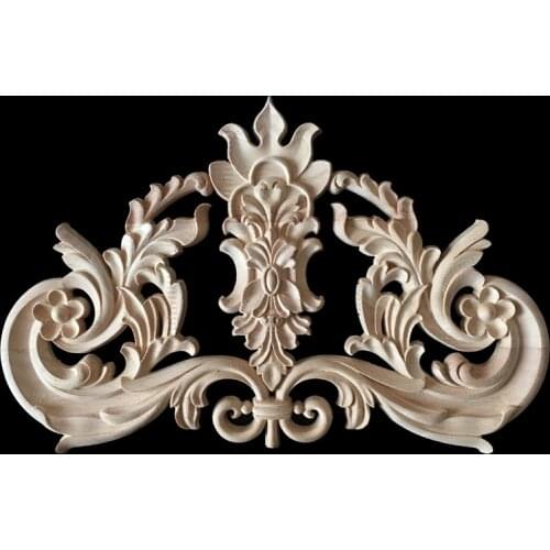 Frame Door Cabinet Furniture Decorative Figurines Wood Appliques for Furniture Unpainted Wood Carved Corner Onlay Applique