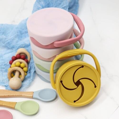 Baby Kids Silicone Snack Cup Food Storage Box Solid Color Baby Snack Cup Portable Kids Children Snacks Container With Lid