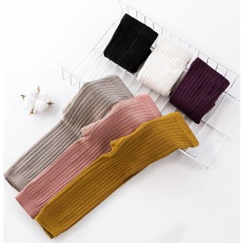 Childrens Pantyhose Spring And Autumn Vertical Stripes Baby Baby Bottoming Socks White Cotton Knitted Nine-point Girls Legging