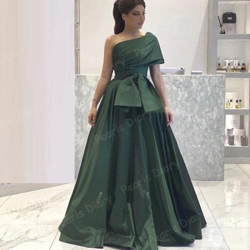 Elegant One Shoulder Emerald Green Dubai Evening Gowns Saudi Arabia Long Formal Dresses 2021 Women Wedding Guest Party Dress
