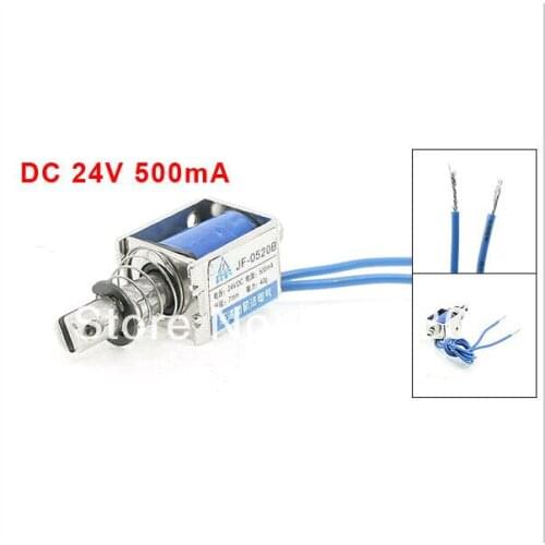 JF-0520B DC 24V 500mA 7mm Stroke 0.04N 40g 0.09LB Holding Force Open Frame Push Type Solenoid Electromagnet
