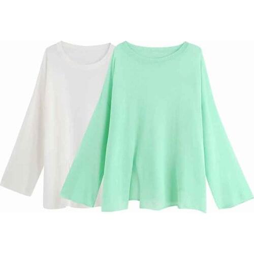 Klacwaya 2019 summer women loose flare sleeve perspective Sun protection clothing Shirt Korean version Loose Simple Long sleeves