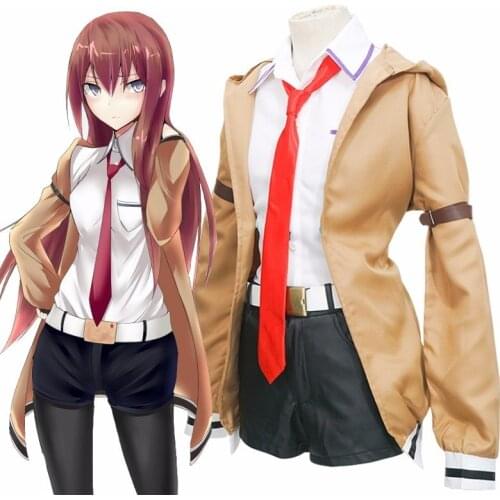 Steins Gate Makise Kurisu Cosplay Costume Jacket Coat Outfit Suits Shirt Shorts Full Set Uniform Women Halloween Costumes