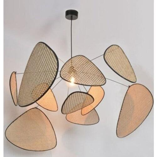 Creative Chinese Style Rattan Knitted Grid Art Shade with E27 Edison Chandelier Living Room Homestay Garden