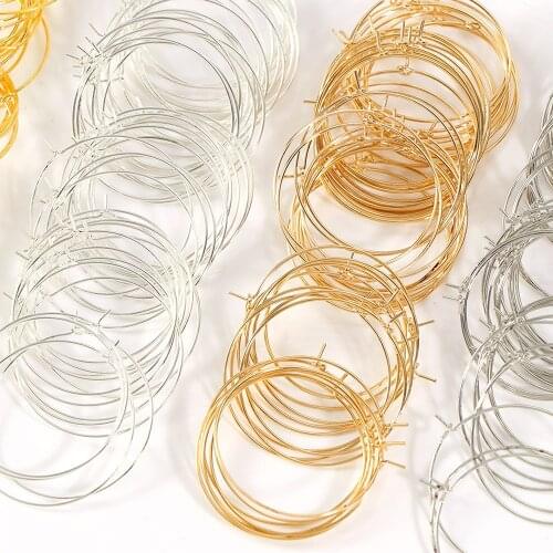 50pcs20-35mm Circle Women Hoop Earrings Exaggerated Hoop Ear Loop Smooth Ring Round Earring Iron Jewelry Findings Wholesale