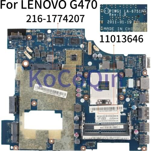 KoCoQin Laptop motherboard For LENOVO G470 14' Inch HD6370M Mainboard 11013646 PIWG1 LA-6751P HM65 216-1774207