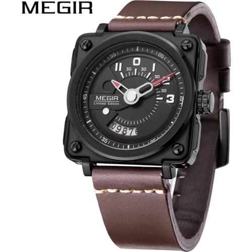 MEGIR Mens Watches Top Brand Luxury Men Military Sport Wristwatch Waterproof Leather Quartz Watch erkek saat Relogio Masculino