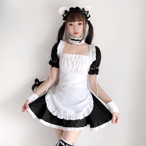 Sweet Lolita Japanese Cosplay Halloween Maid Dress Black White Soft Girl Women Princess Dresses Women Sexy Coffee Bar Maid Dress