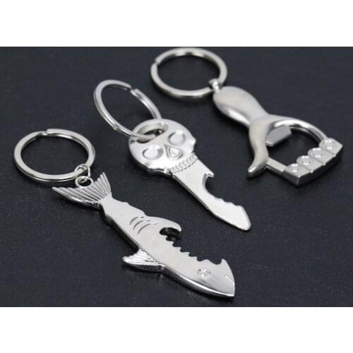 Multi-Function Keychain Creative Shark Thumb Skull Skeleton Shape Pendant Bottle Opener Keyring Jewelry Alloy Key Holder Gifts