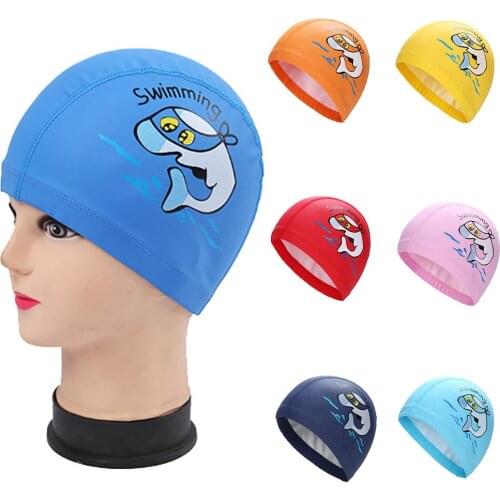 Cartoon Swimming cap Boys Girls PU Children Waterproof Swimming caps kids swim Pool hats Ear Protector colorful Baby Diving hat