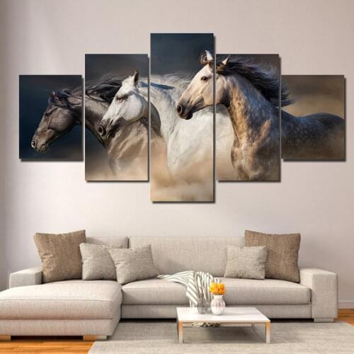 5 Panels Print Run Horses Abstract Oil Painting on Canvas Animal Modern Modular Wall Picture Poster for Living Room Cuadros