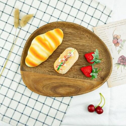 Irregular Acacia Wood Dinner Plate Wooden Oval Solid Wood Tray Fruit Tray Tea Snack Tray Dessert Tray Easy Cleaning 26x20cm