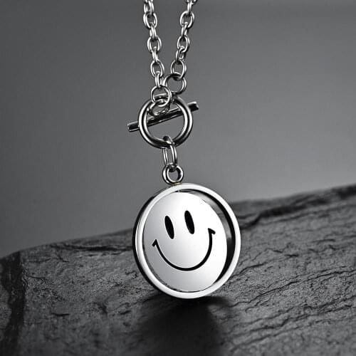 New Year Gifts 2021 Rotatable Smile Face Cry Face Pendant Necklace Stainless Steel Punk Presents For Men Boy Jewelry Link Chain