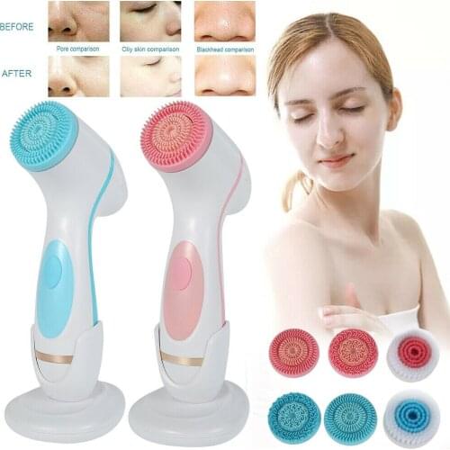 Face Cleansing Brush Silicone 5 in 1 Facial Brush Deep Cleaning Pore Cleaner Face Massage Skin Care Waterproof Facial Brush