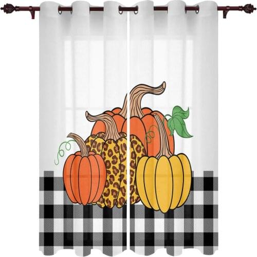 Autumn Leopard Pumpkin Plaid Retro Window Curtains Kitchen Bedroom Drapes Home Decor Luxury Living Room Backdrop Curtain