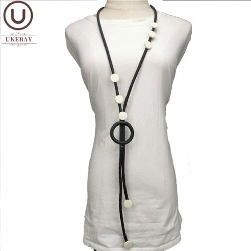 UKEBAY New Long Sweater Necklaces Women Statement Jewelry White Wood Accessories Steampunk Pendant Necklace Soft Chain Wholesale