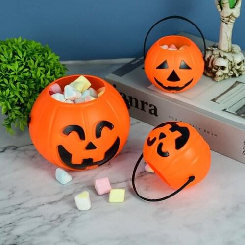 3 Pcs Plastic Pumpkin Bucket Kid Children Trick or Treat Performance Props Pumpkin Candy Holder Pot Halloween Party Decorations
