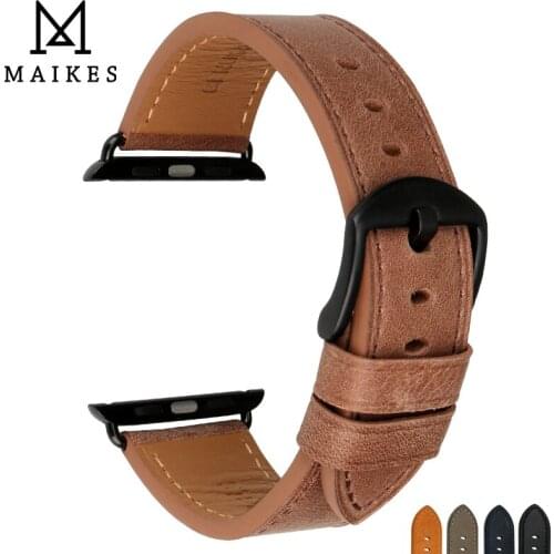 MAIKES Genuine Leather Watch Accessories For Apple Watch Bands 44mm 40mm iwatch Band 42mm 38mm Watchbands Series 1-4 Bracelets