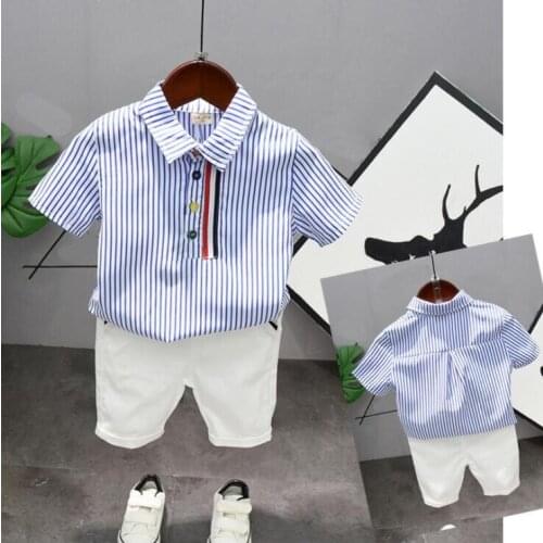 2019 Boys Clothes Set Summer Baby Cotton Infant Clothing Set boys Blue White stripe shirts Shorts 2pcs boys set 2-6Years