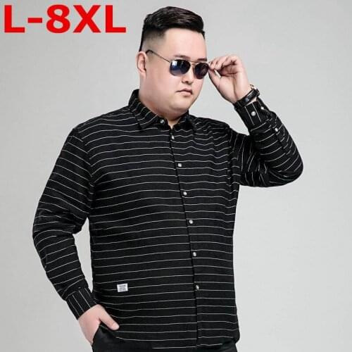 High quality new Plus Size 8XL 7XL 6XL Mens Business Casual Long Sleeved Shirt Classic Striped Male Social Dress Shirts