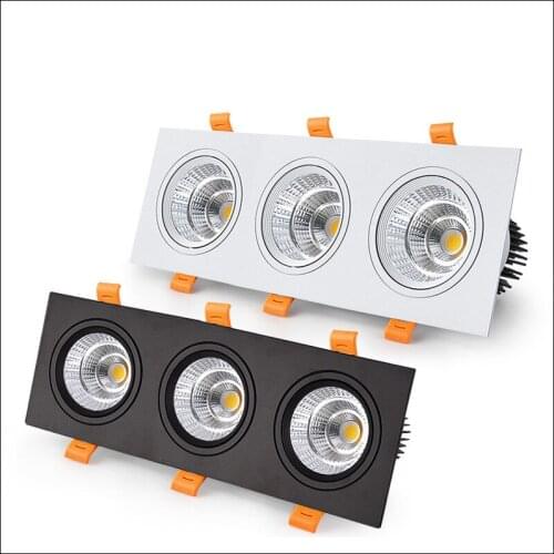 Dimmable Square Recessed Three Head COB LED Downlight, 7W, 10W, 15W, AC85 ~ 265V LED Ceiling Light, Spotlight, Indoor Lighting