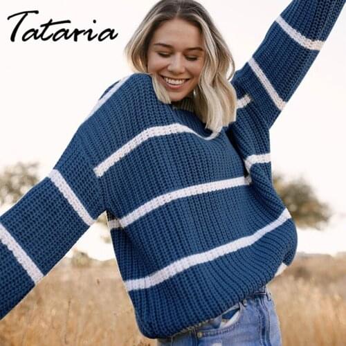 Blue Striped Sweater Autumn Winter Women Knitted Pullover Sweaters Streetwear Vintage O Neck Fall 2021 Womens Fashion Knit Top