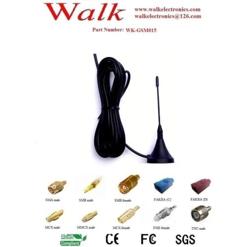SMA male straight connector, RG174 cable, magnetic mount gsm gprs whip antenna, AMPS quad band antenna