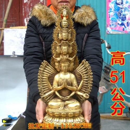 51CM large Temple TOP efficacious home family Protection Safe good luck Thousand handed Guanyin Avalokitesvara Buddha statue