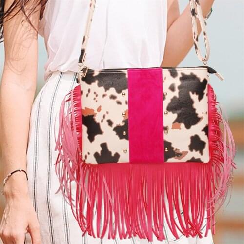 Womens Tassel Crossbody Bag Fashion Animal Print Female Messenger Bag Fringe Leopard Shoulder Bag