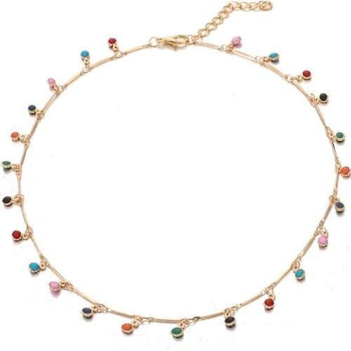 Bohemian Gold Necklace Pendant for Women Charm Colorful Stone Chain Neck Chockers Necklace Handmade Party Collares Jewelry