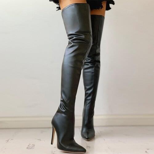 Black Sexy Over The Knee Boots Women High Heels Shoes Ladies Thigh High Boots Spring Leather Long Boots Female Shoe Plus Size 43