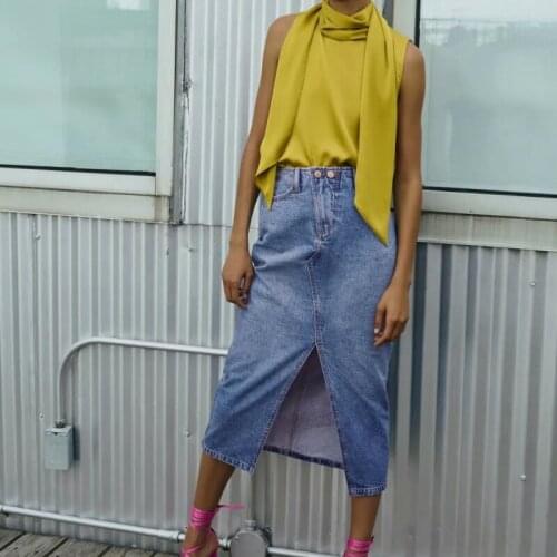 ZXQJ Women 2021 Fashion Silk satin Blouses Vintage Scarf Neckline Sleeveless Female Shirts Chic Tops