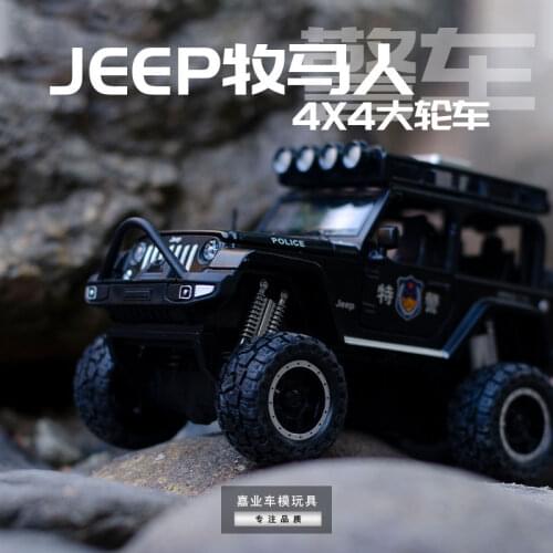1:32 high simulation 4x4 big wheel jeep wrangler off-road childrens alloy police car with sound and light to open the door