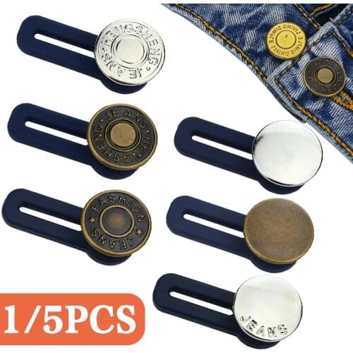 1/5Pcs Free Sewing Buttons Adjustable Retractable Disassembly Jeans Waist Button Metal Extended Buckles Pant Waistband Expander