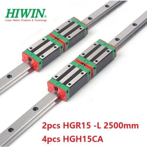 2pcs 100% original Hiwin linear guide rail HGR15 -L 2500mm +4pcs HGH15CA linear narrow blocks for cnc router parts