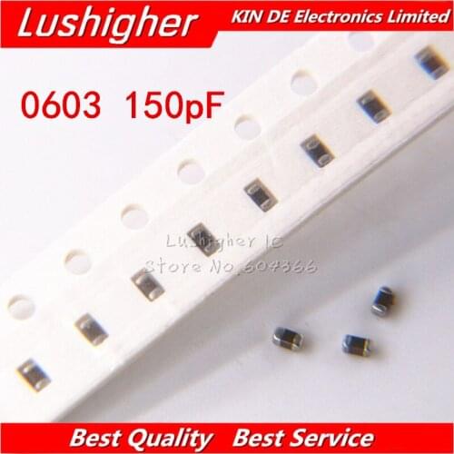 100pcs 0603 150pf 50V X7R 10% SMD Ceramic Capacitor MLCC