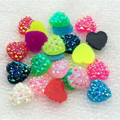 12mm AB resin Heart Shape Decoration Rhinestone Stickers Flatback Stones Applique Non Hotfix Strass For Clothes 80pcs -HA90