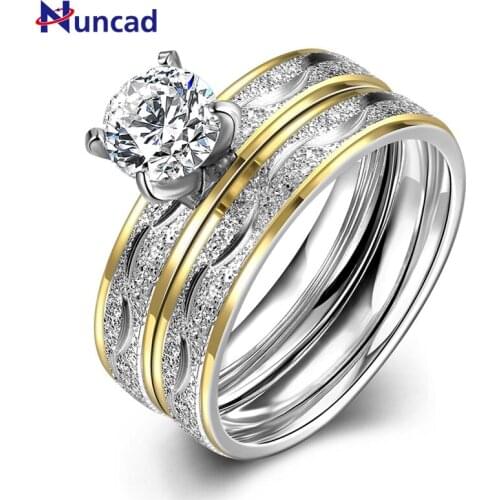 2PCS/1SET Titanium Steel Rings For Women Gold Color Wedding Ring Bague Femme Engagement Jewelry Anelli Donna US Size 6-9