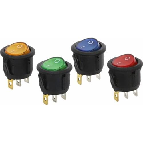 4Pcs KCD1 220V Red Blue Green Yellow Light ON-OFF SPST Round Rocker Switch 6A/250V 10A/125V AC